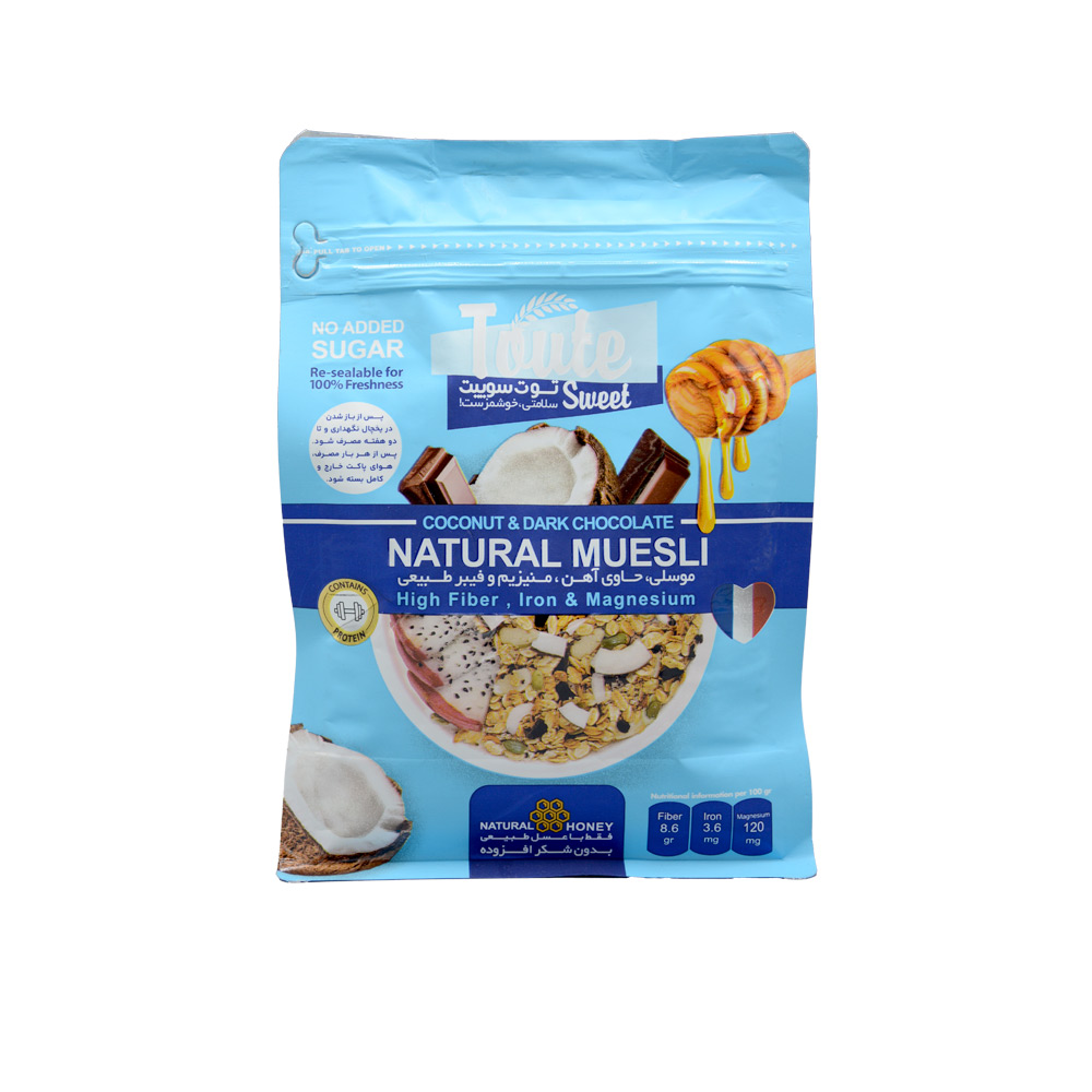 taute-sweet-breakfast-cereal-with-coconut-dark-chocolate-1.jpg غلات صبحانه با نارگیل و شکلات تلخ توت سوئیت - Image 1